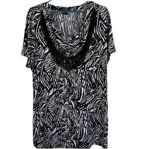 Style & Co Womens Cowl Neck Tunic Top 1X Animal Print Fringe Flowy Office Career